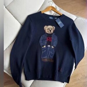Ralph Lauren Navy Sweater with Bear Design PTP 23”NWT